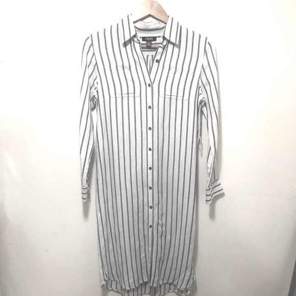 Chaps Petite Striped Linen-Blend Shirtdress. SP - Picture 2 of 15